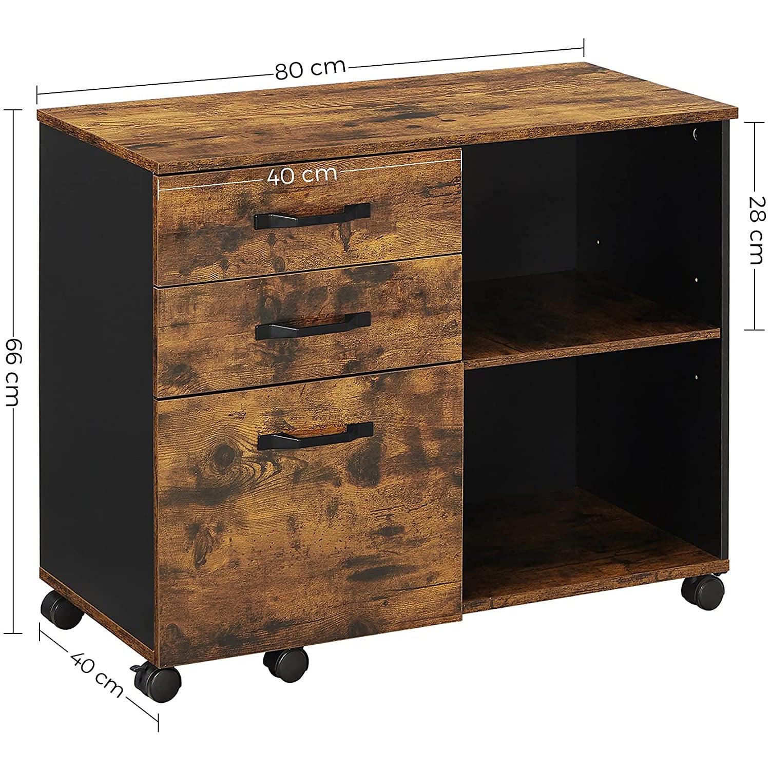 Ormar za spise s 3 ladice, uredski spremnik 80 x 66 x 40 cm, rustikalno smeđa | VASAGLE-vitahome.hr