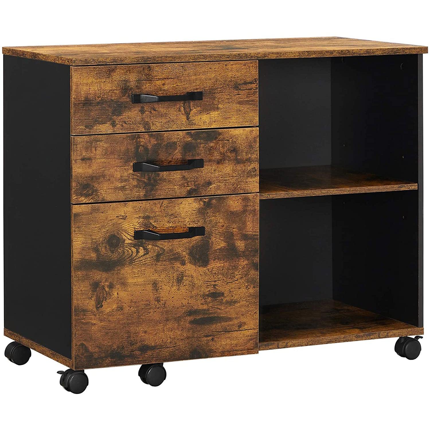 Ormar za spise s 3 ladice, uredski spremnik 80 x 66 x 40 cm, rustikalno smeđa | VASAGLE-vitahome.hr