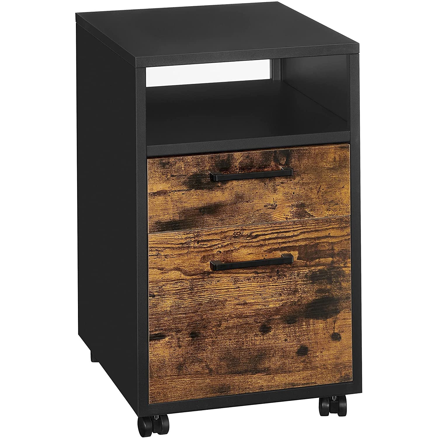 Ormar za spise, Uredski ormar s 2 ladice, 39 x 64 x 46 cm, rustikalno smeđa i crna | SONGMICS-vitahome.hr