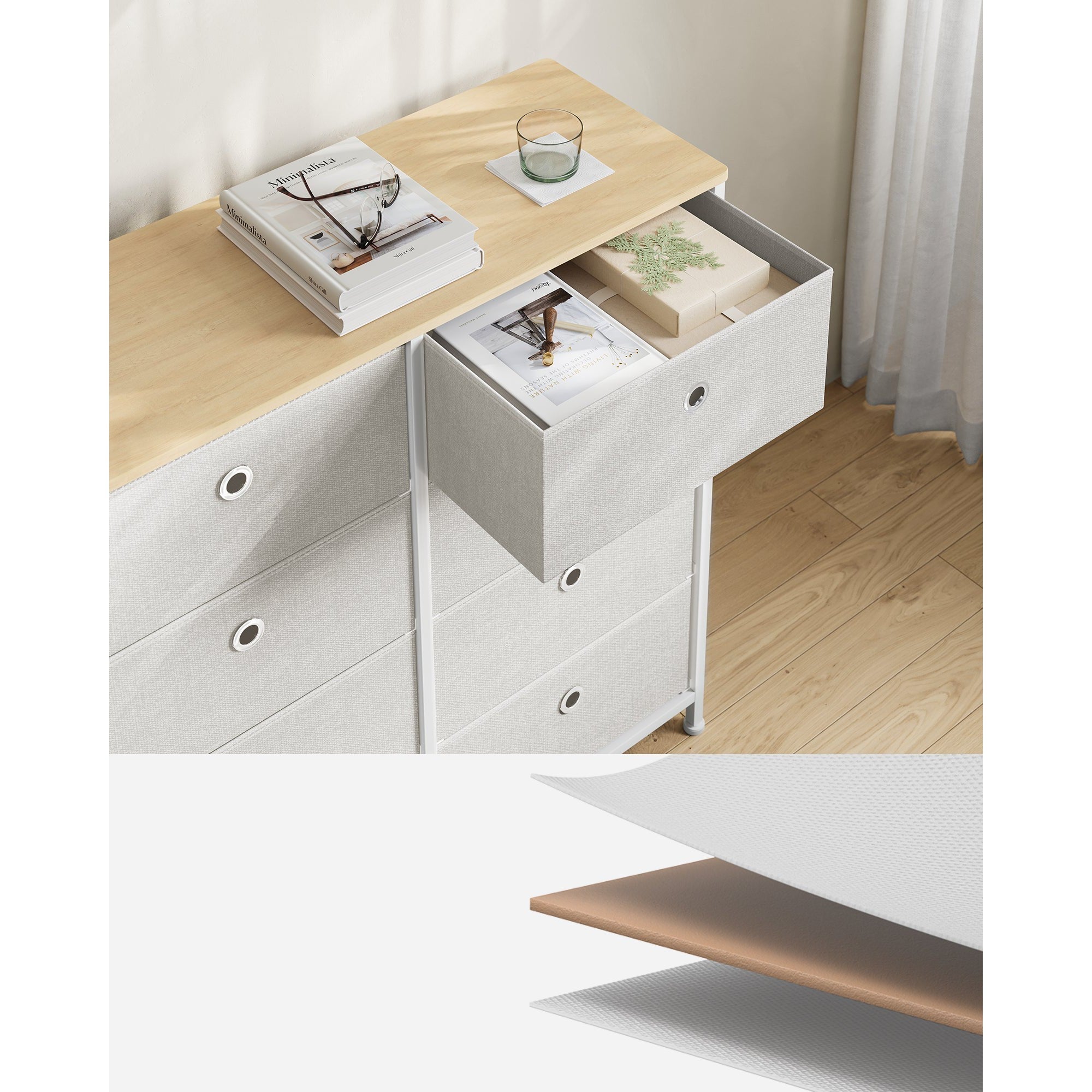 Ormarić s 8 platnenih ladica, komoda 30 x 80 x 81,5 cm, krem bijele boje | SONGMICS-vitahome.hr