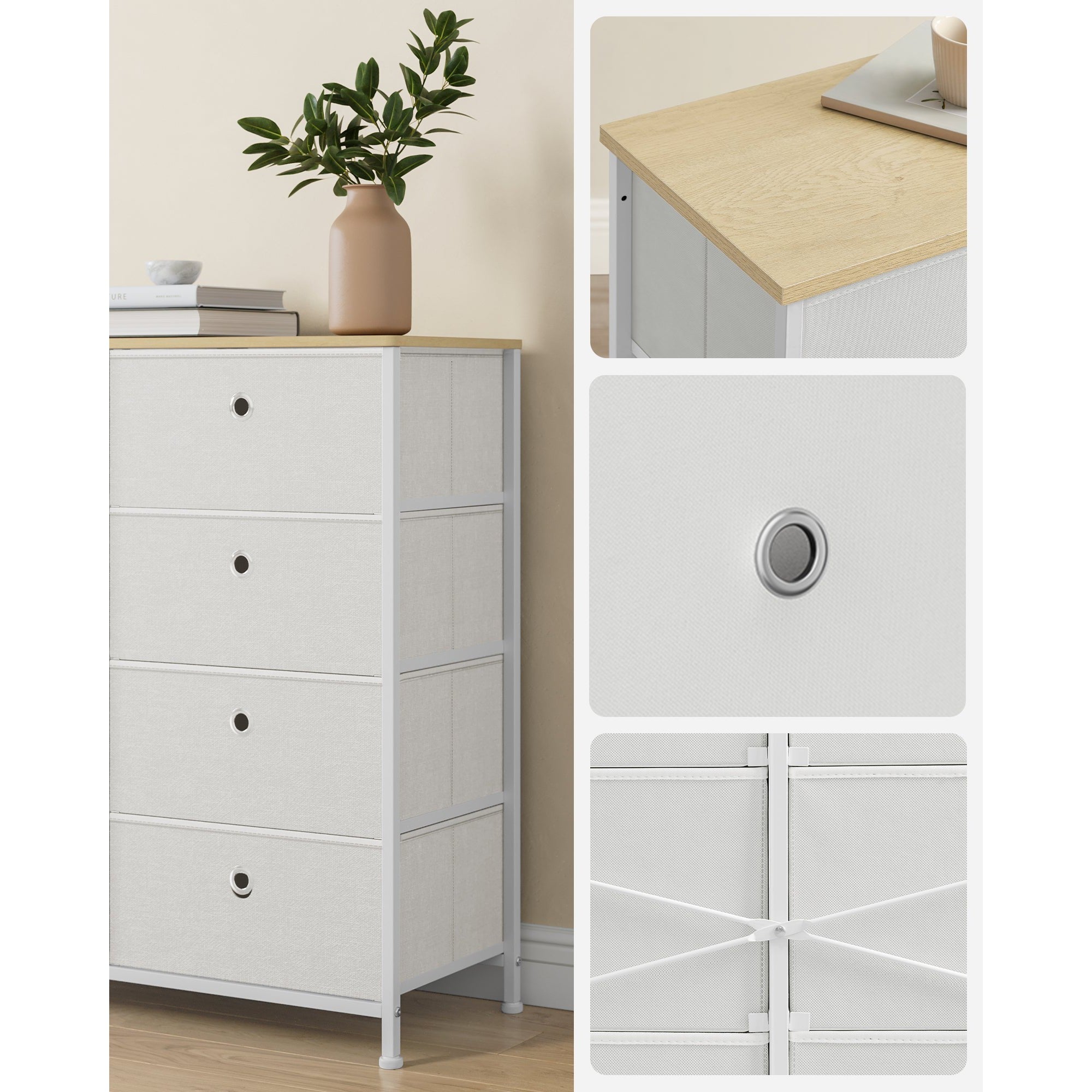 Ormarić s 8 platnenih ladica, komoda 30 x 80 x 81,5 cm, krem bijele boje | SONGMICS-vitahome.hr