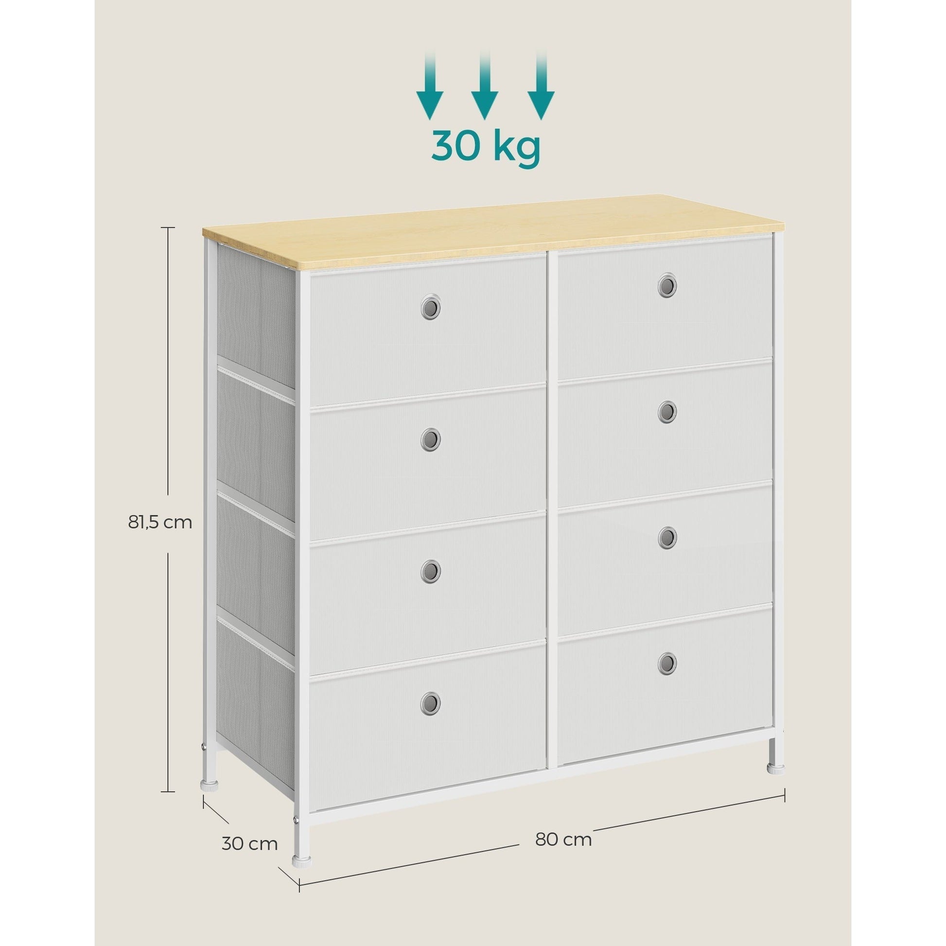 Ormarić s 8 platnenih ladica, komoda 30 x 80 x 81,5 cm, krem bijele boje | SONGMICS-vitahome.hr