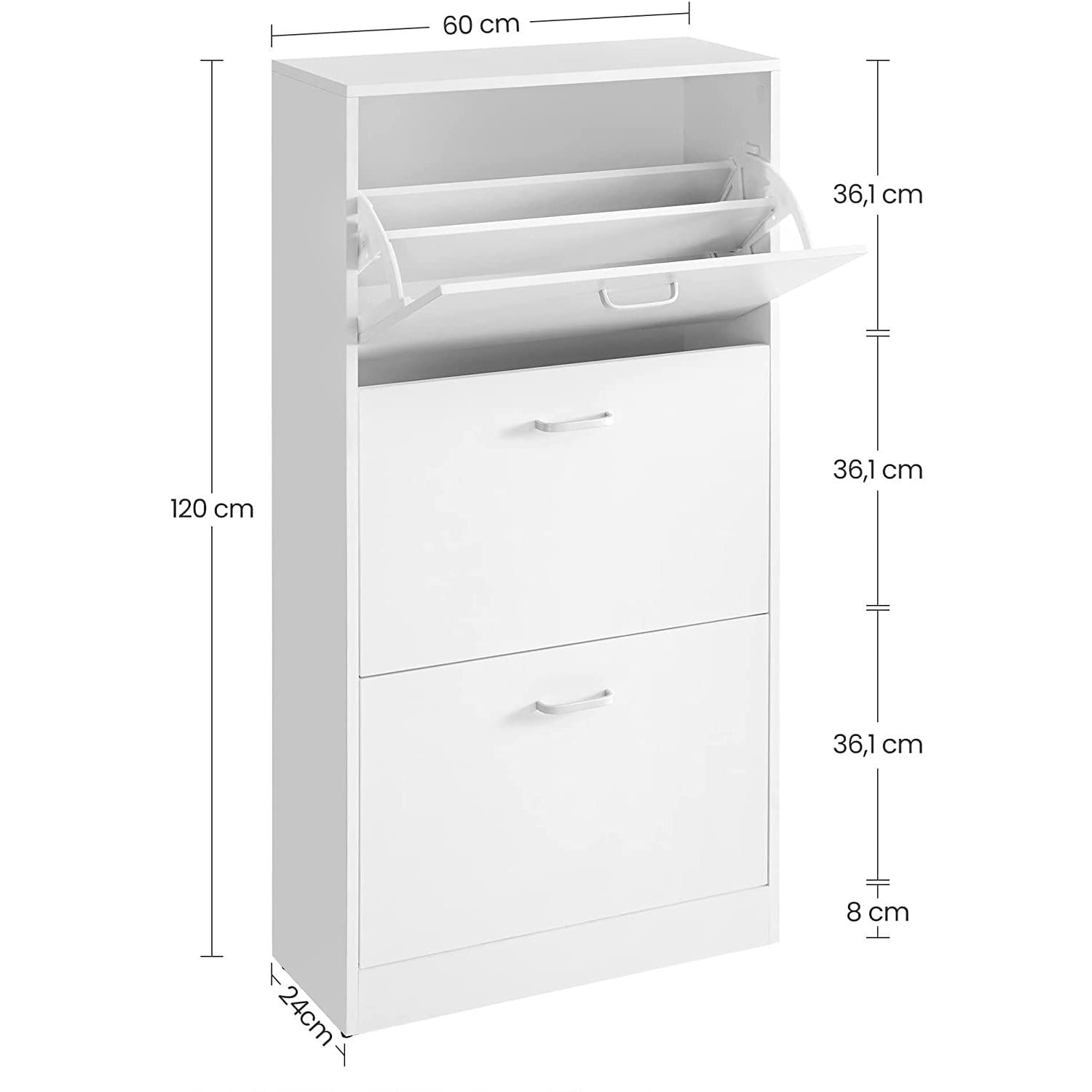 Ormarić za cipele na 3 razine s 3 vrata koja se otvaraju 60 x 120 x 24 cm, bijela | VASAGLE-vitahome.hr