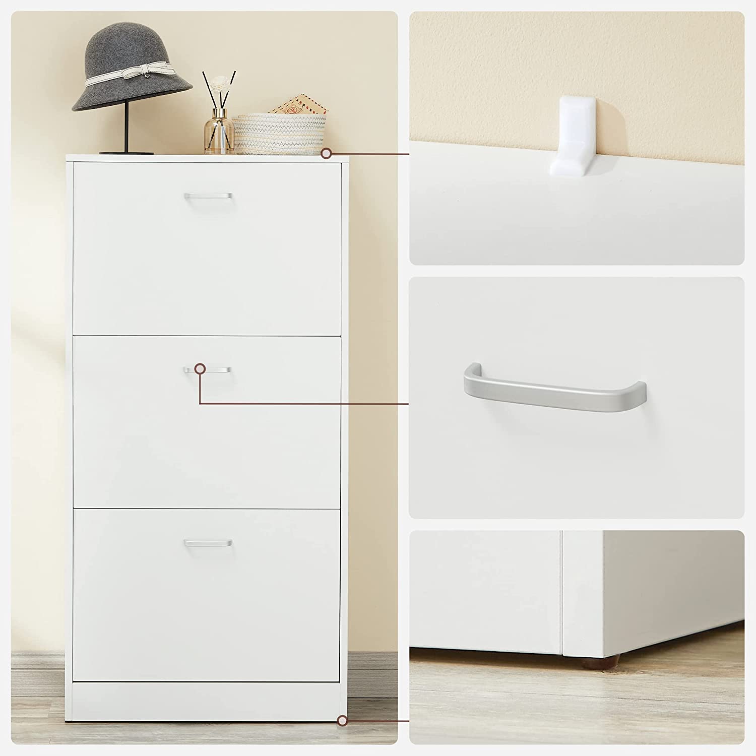 Ormarić za cipele na 3 razine s 3 vrata koja se otvaraju 60 x 120 x 24 cm, bijela | VASAGLE-vitahome.hr