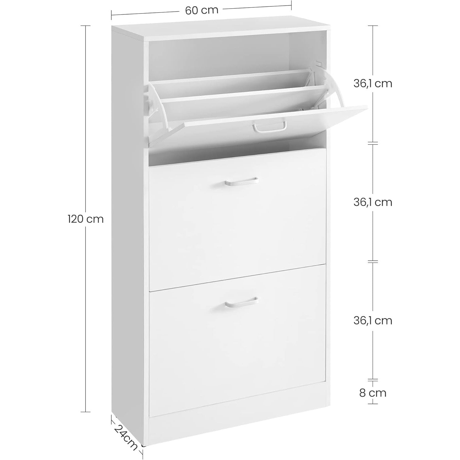 Ormarić za cipele na 3 razine s 3 vrata koja se otvaraju 60 x 120 x 24 cm, bijela | VASAGLE-vitahome.hr
