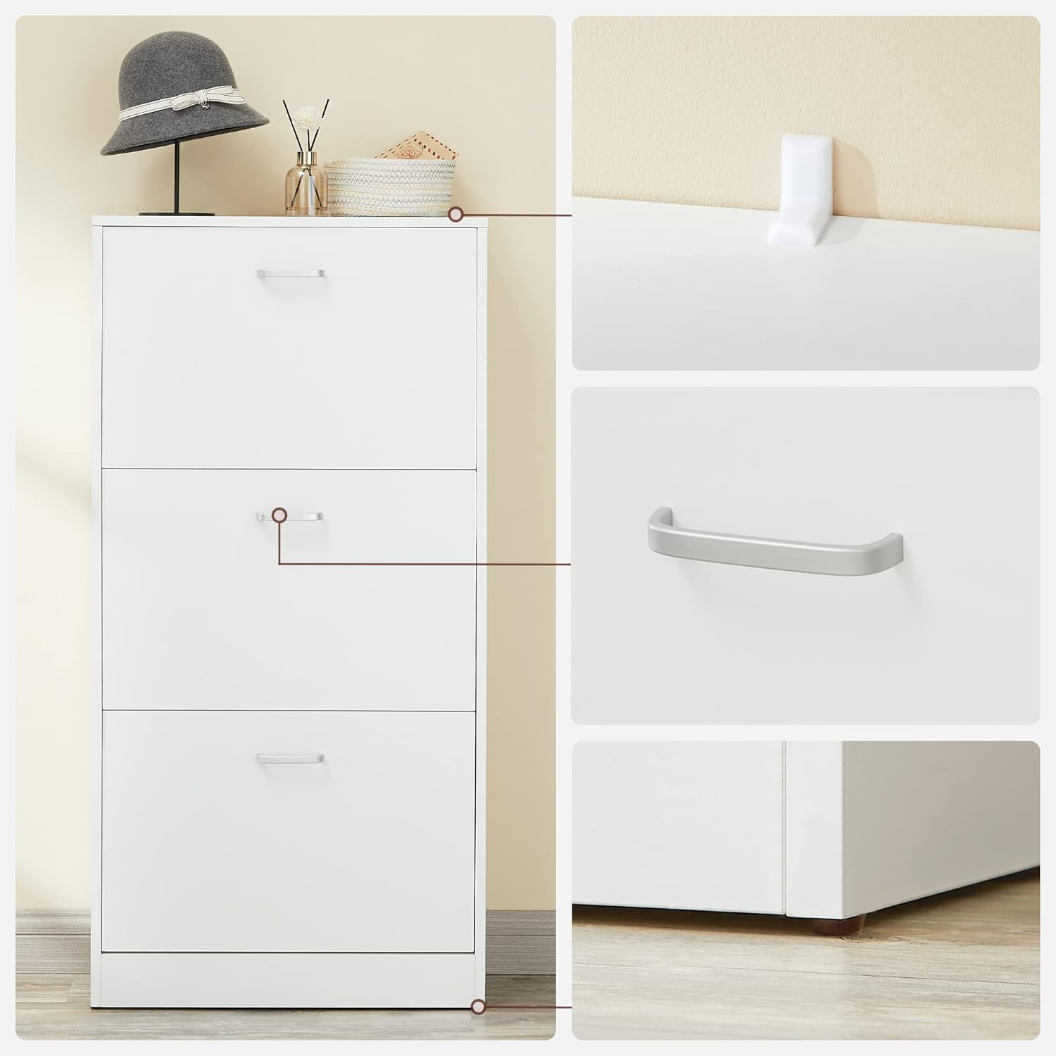 Ormarić za cipele na 3 razine s 3 vrata koja se otvaraju 60 x 120 x 24 cm, bijela | VASAGLE-vitahome.hr