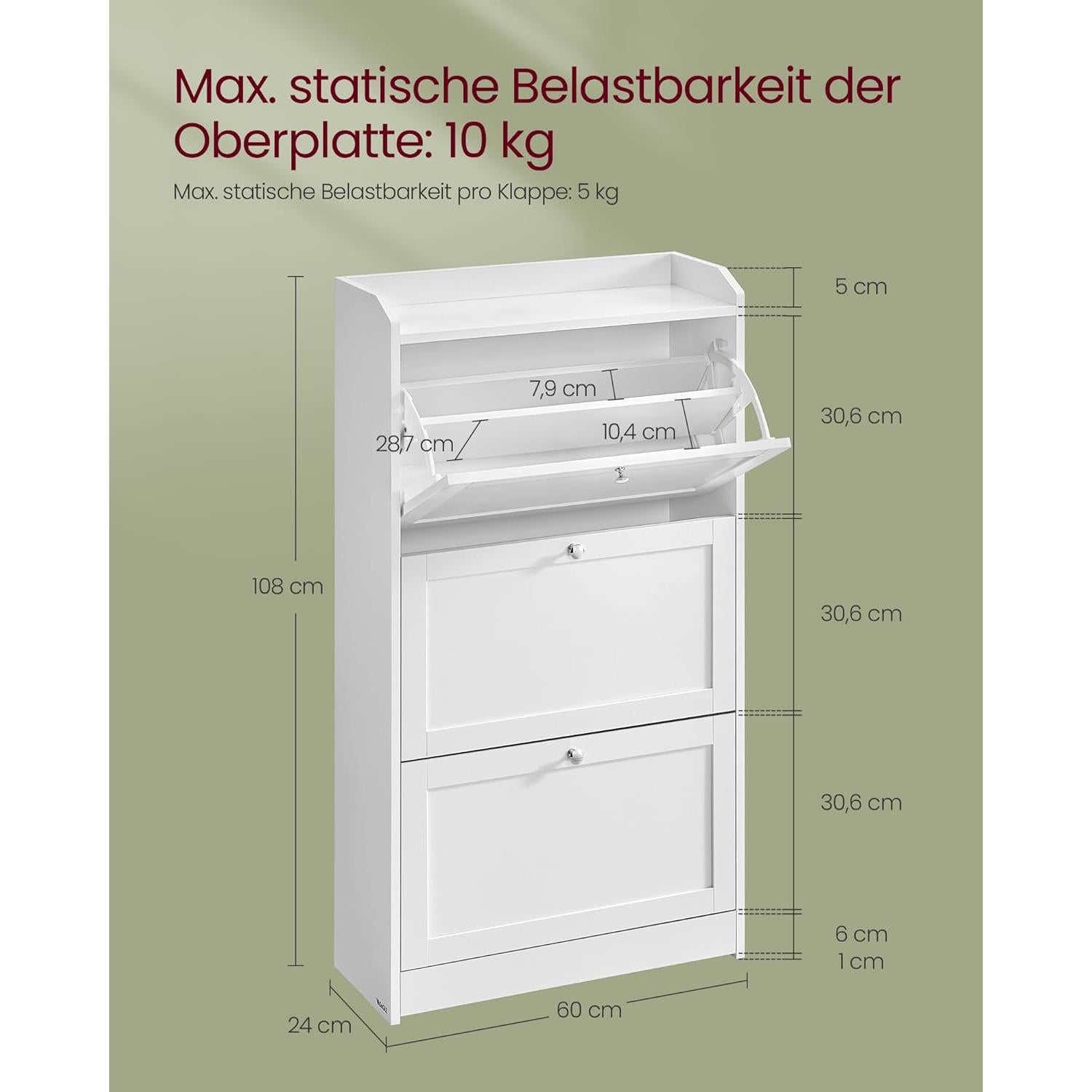 Ormarić za cipele s 3 preklopne ladice, 24 x 60 x 108 cm, bijela | VASAGLE-vitahome.hr