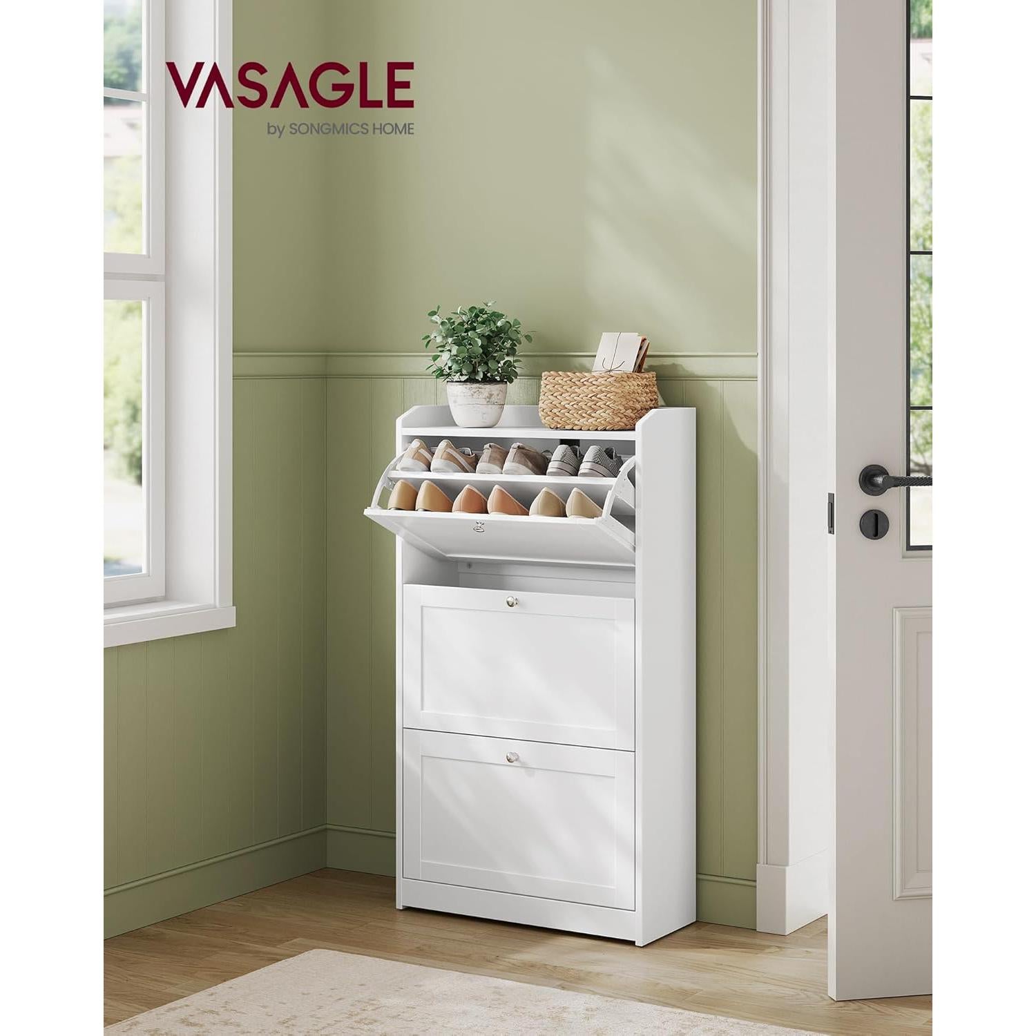 Ormarić za cipele s 3 preklopne ladice, 24 x 60 x 108 cm, bijela | VASAGLE-vitahome.hr