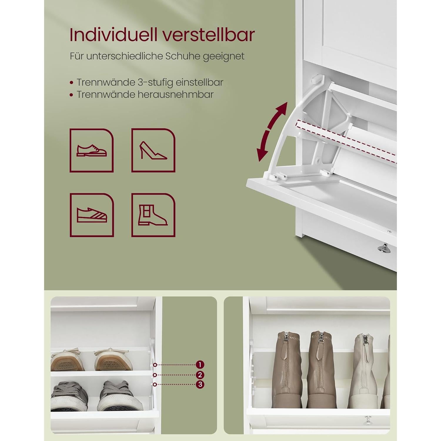 Ormarić za cipele s 3 preklopne ladice, 24 x 60 x 108 cm, bijela | VASAGLE-vitahome.hr