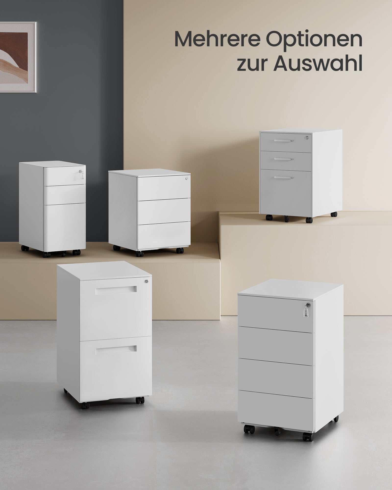 Ormarić za dokumente na kotačićima 39×45×69,3 cm, s mogućnošću zaključavanja, oblačno bijela