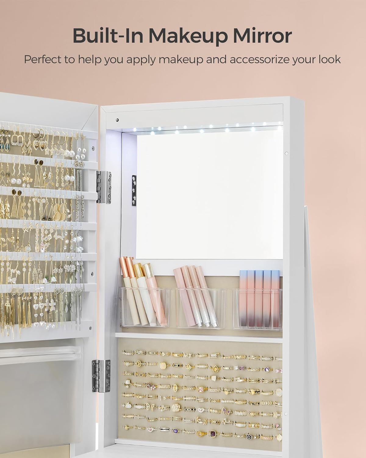 Ormarić za nakit, ogledalo s mogućnošću okretanja za 360°, bijeli