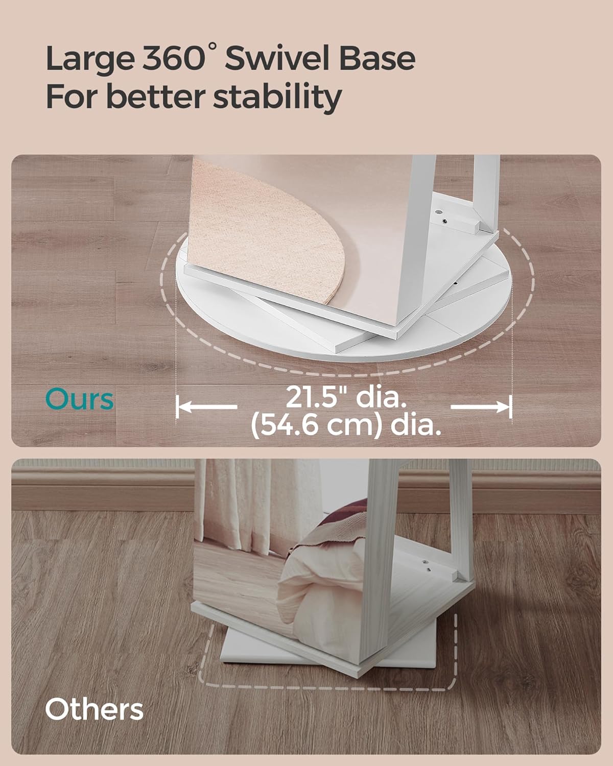 Ormarić za nakit, ogledalo s mogućnošću okretanja za 360°, bijeli