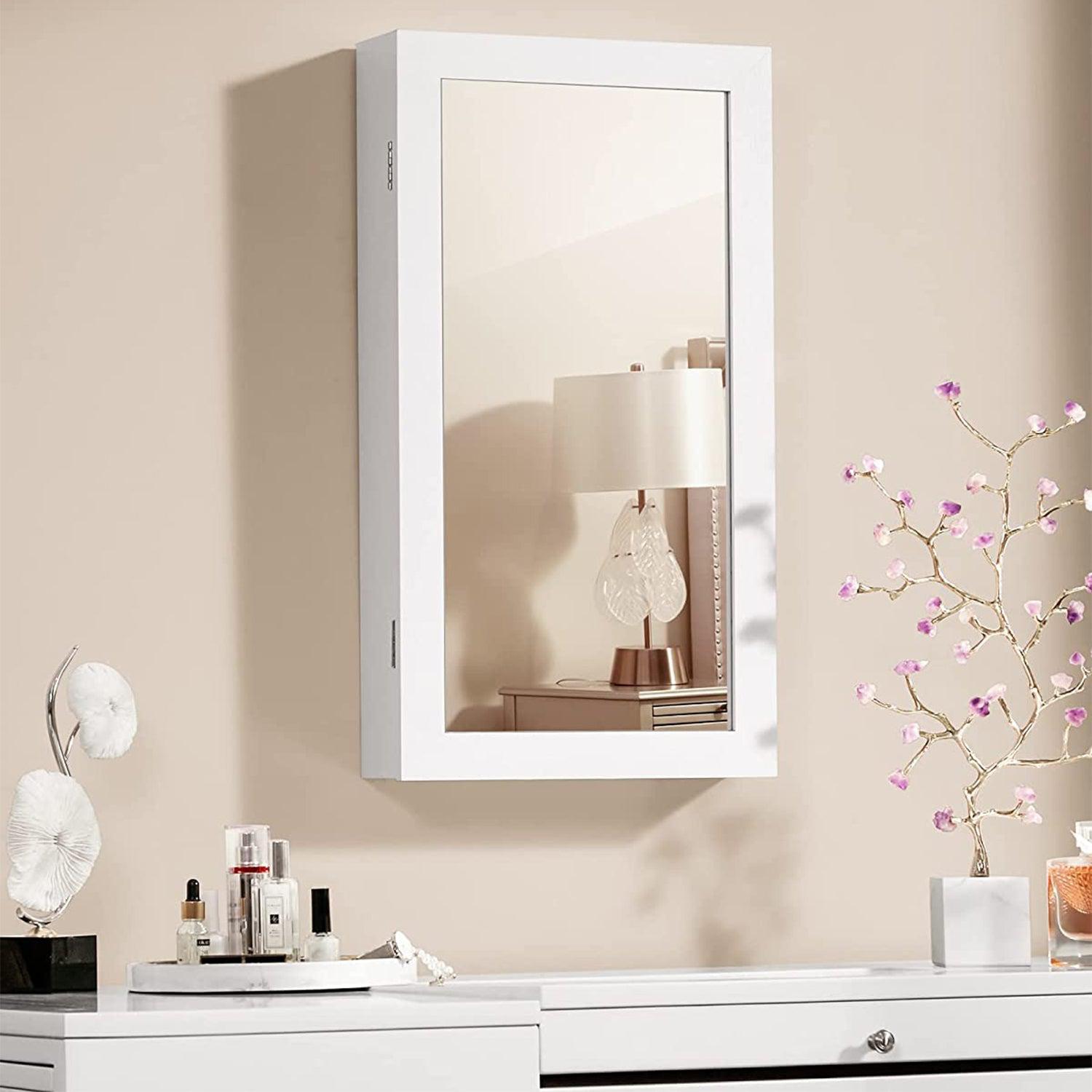 ormarić za nakit s bijelim ogledalom koji se može zaključati, zidni organizator za nakit, 37 x 10 x 67 cm | SONGMICS-vitahome.hr