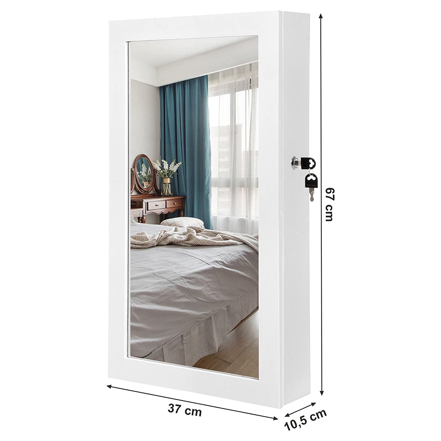 ormarić za nakit s bijelim ogledalom koji se može zaključati, zidni organizator za nakit, 37 x 10 x 67 cm | SONGMICS-vitahome.hr