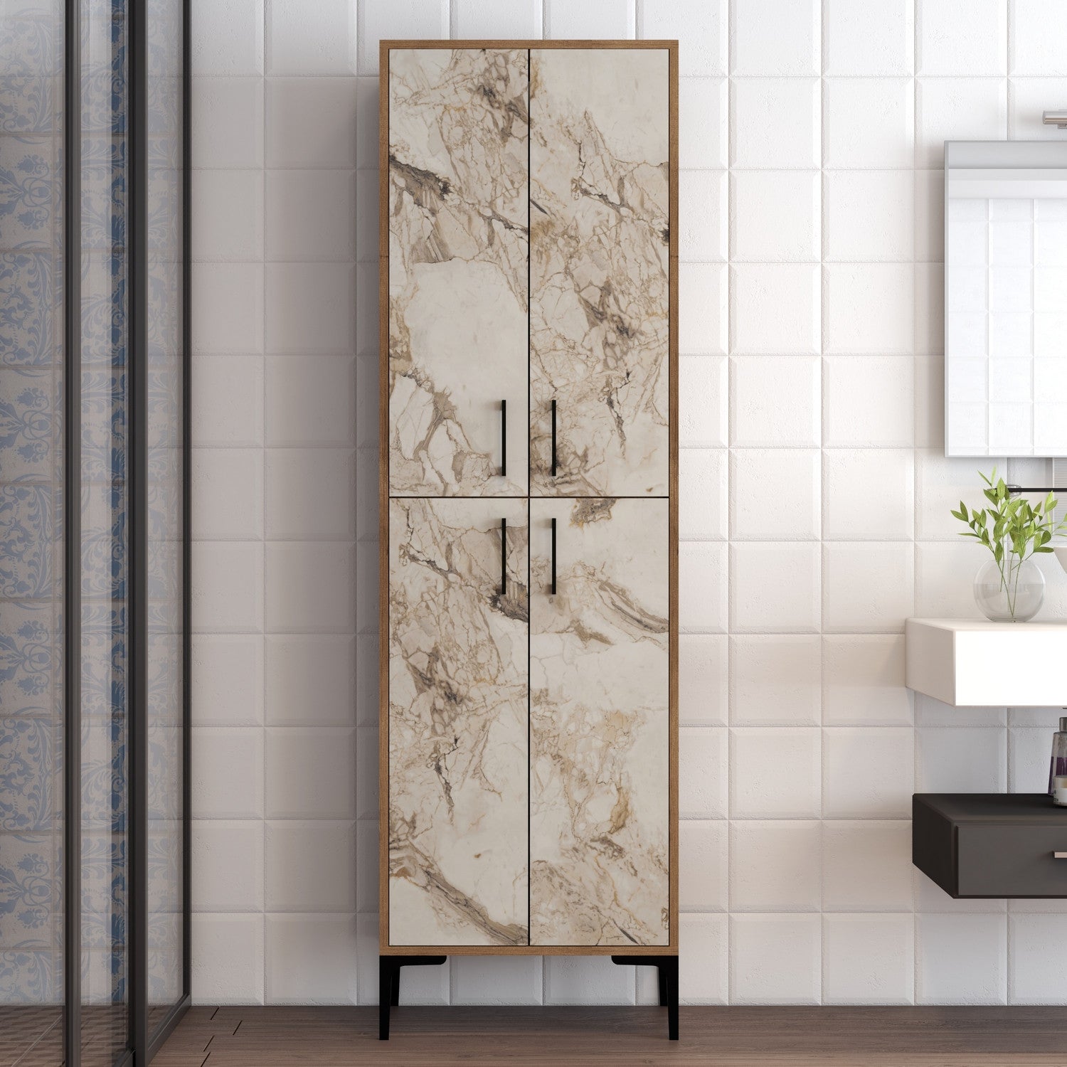 Ormarić za pohranu Berlin A - Walnut, White Marble | AG-vitahome.hr