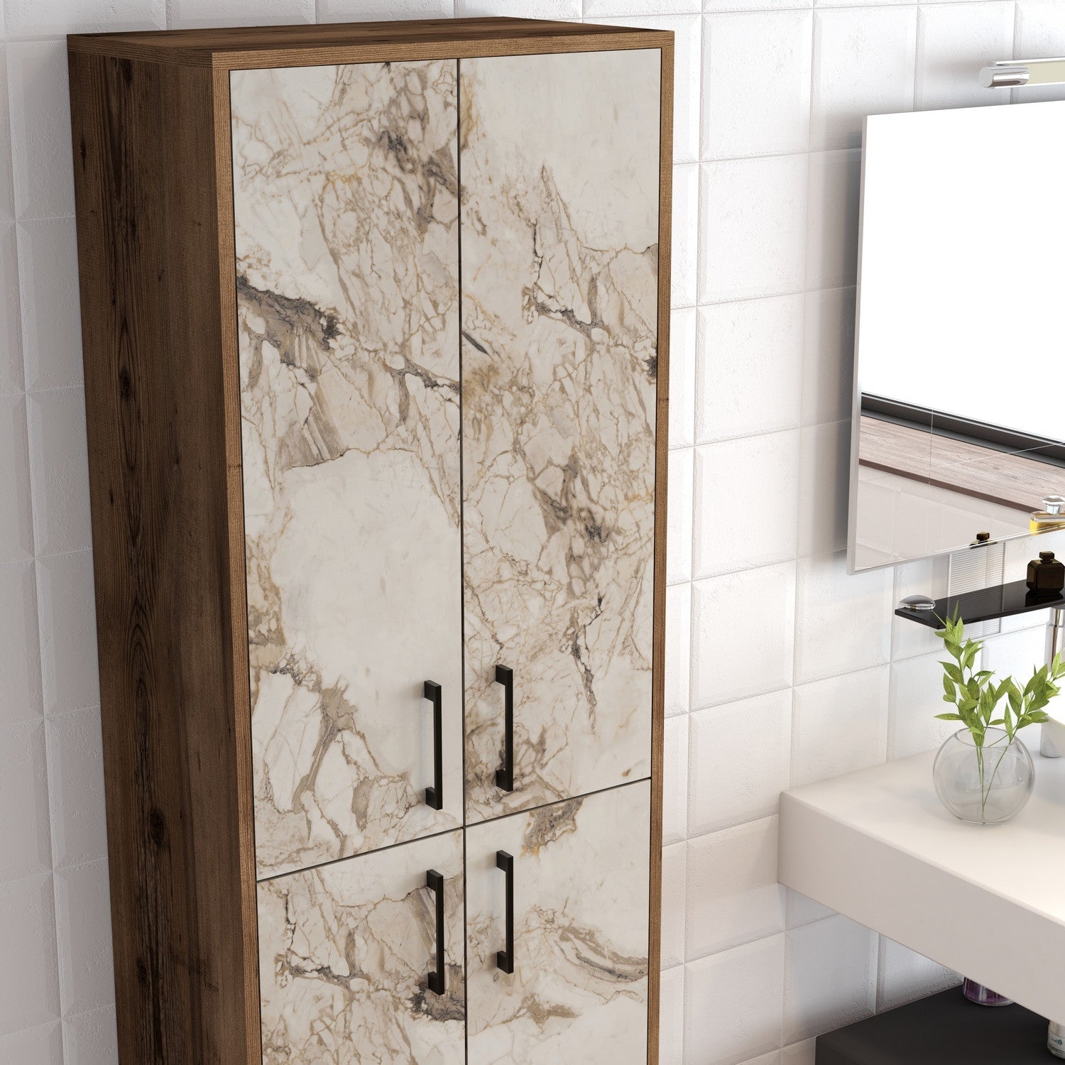 Ormarić za pohranu Berlin A - Walnut, White Marble | AG-vitahome.hr