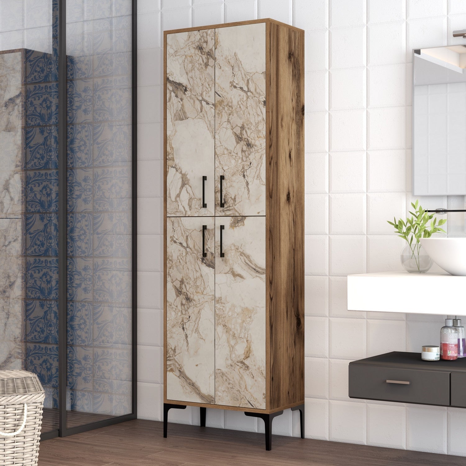 Ormarić za pohranu Berlin A - Walnut, White Marble | AG-vitahome.hr