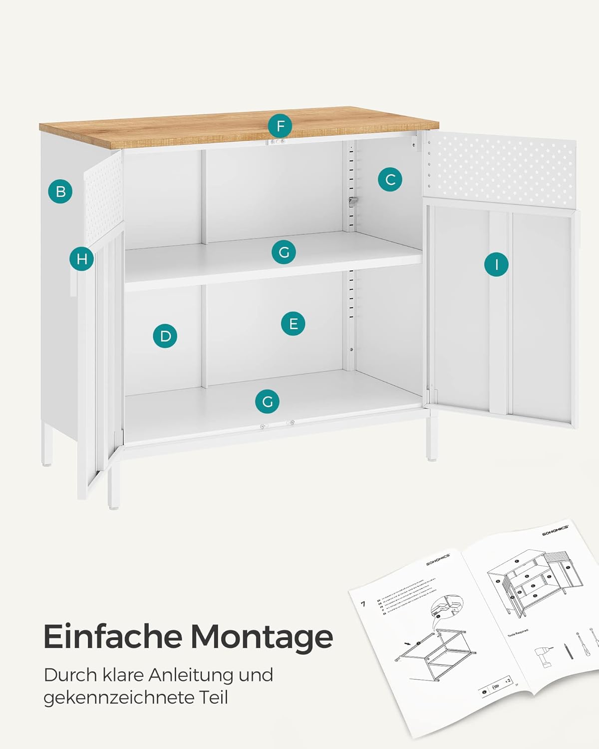 Ormarić za pohranu s dvoja vrata, 80x76x40 cm, prirodno bež-bijela