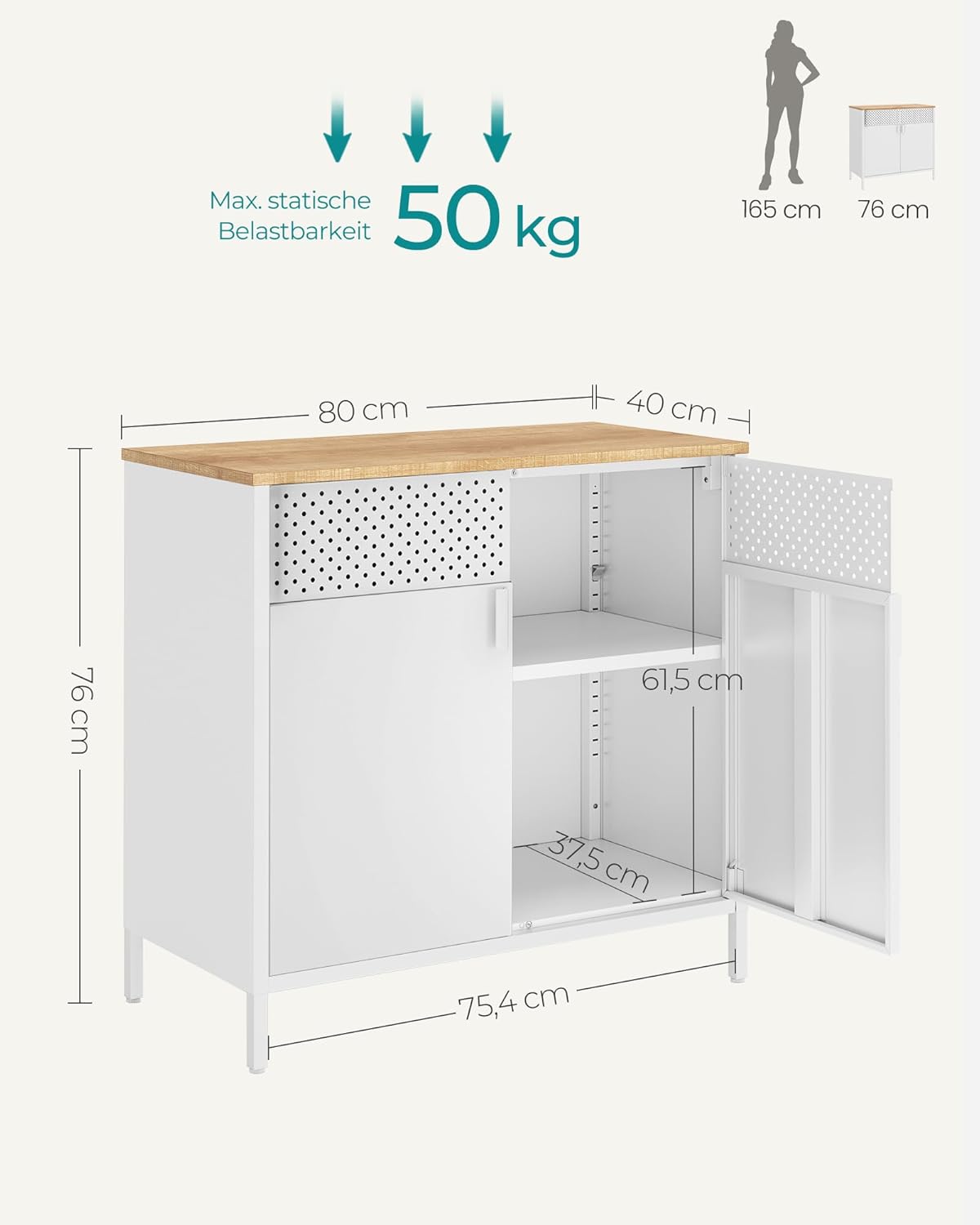 Ormarić za pohranu s dvoja vrata, 80x76x40 cm, prirodno bež-bijela