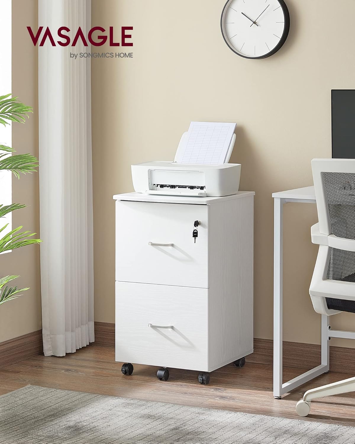 Ormarić za spise sa bravom, 43 x 44.5 x 72 cm, bijele boje | VASAGLE-VASAGLE-Vita Home