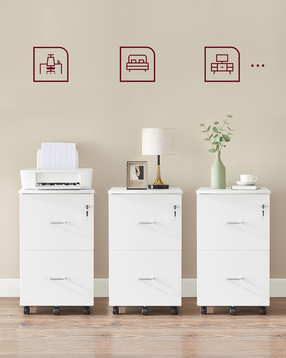 Ormarić za spise sa bravom, 43 x 44.5 x 72 cm, bijele boje | VASAGLE-VASAGLE-Vita Home