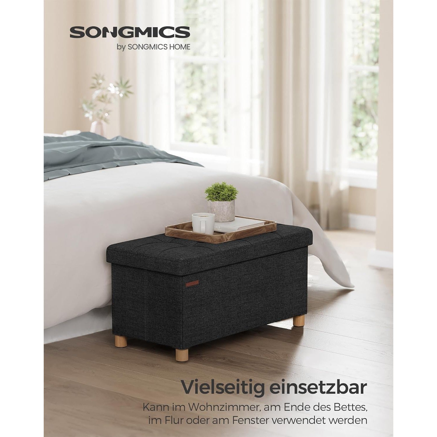 Összecsukható puff, lábtartó ottomán, 77 L, tintafekete-SONGMICS-Vita Home