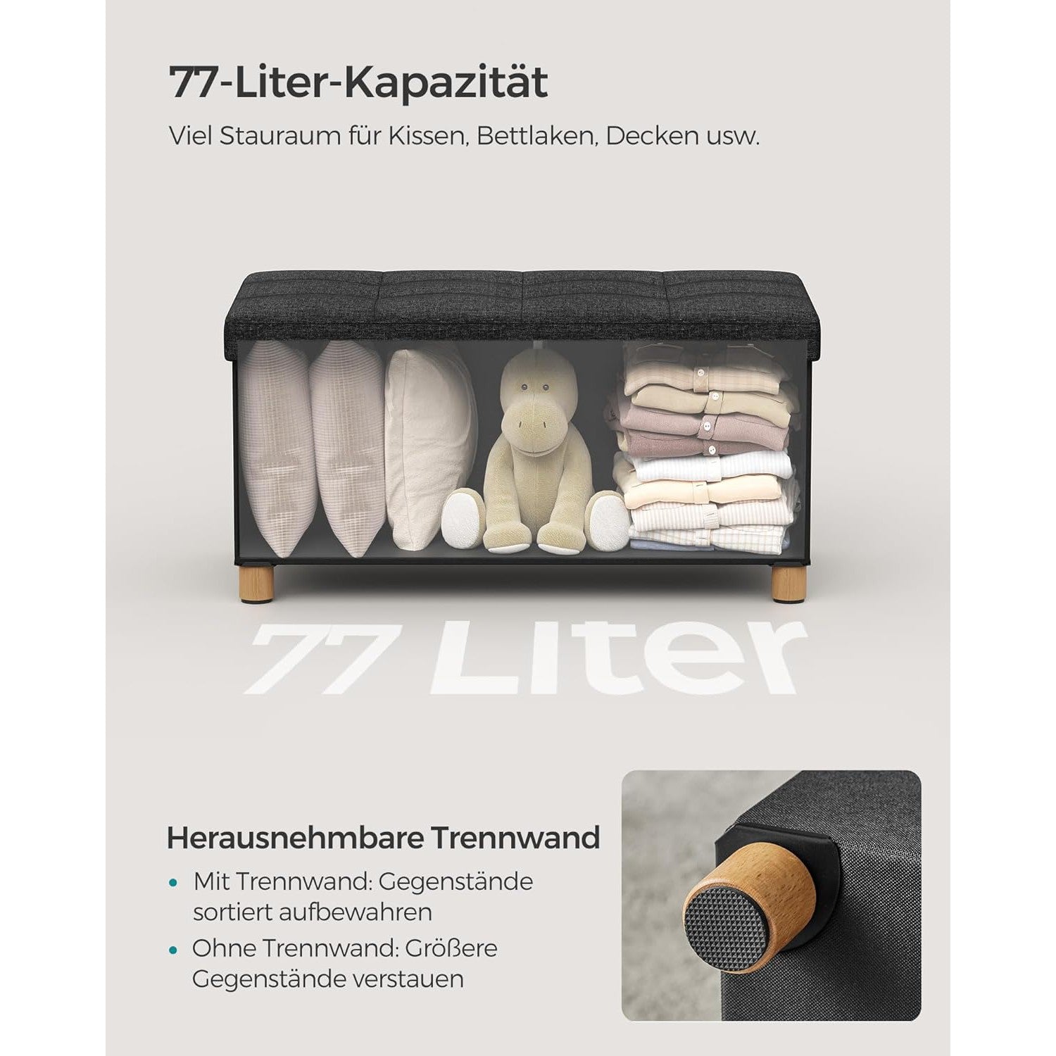 Összecsukható puff, lábtartó ottomán, 77 L, tintafekete-SONGMICS-Vita Home