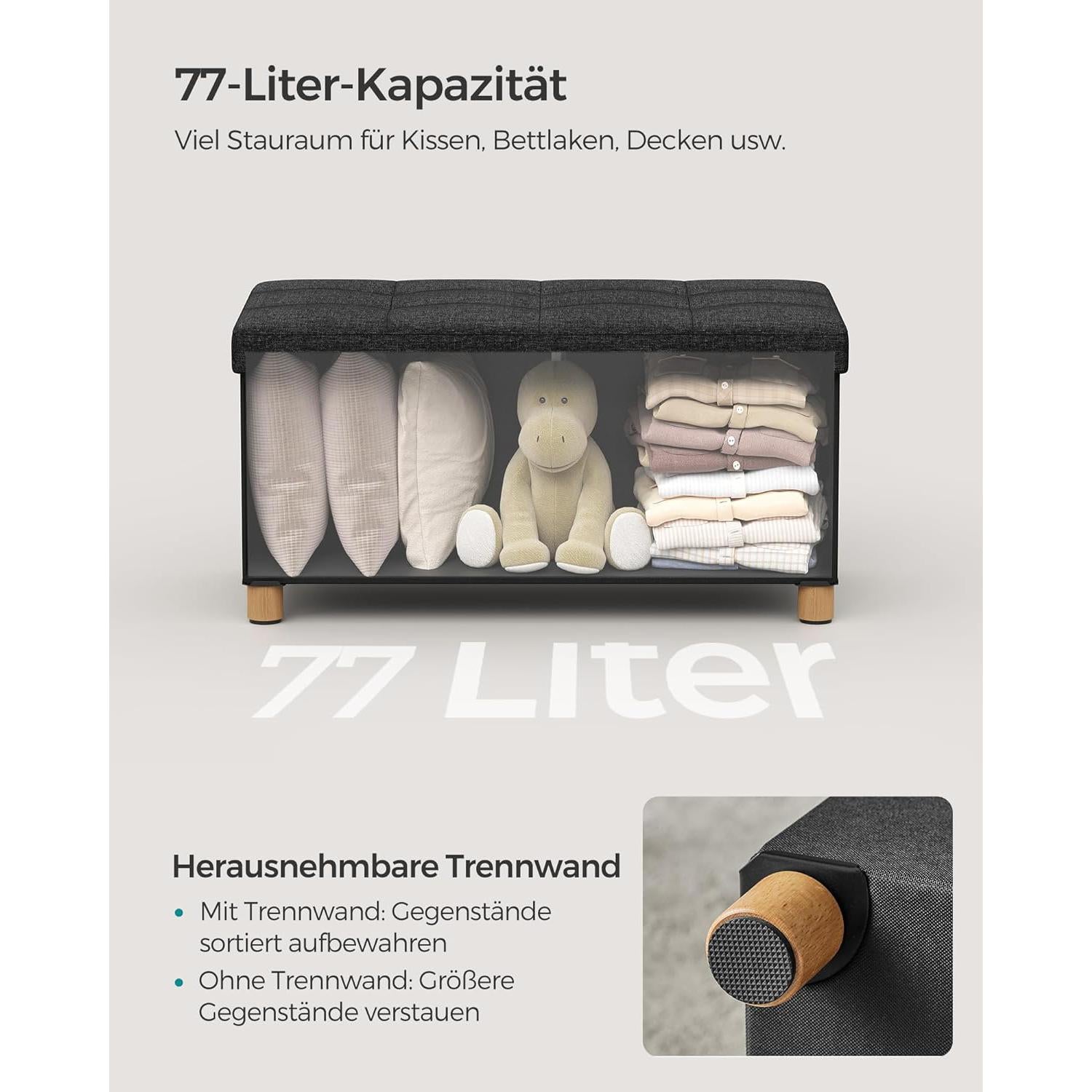 Összecsukható puff, lábtartó ottomán, 77 L, tintafekete-SONGMICS-Vita Home