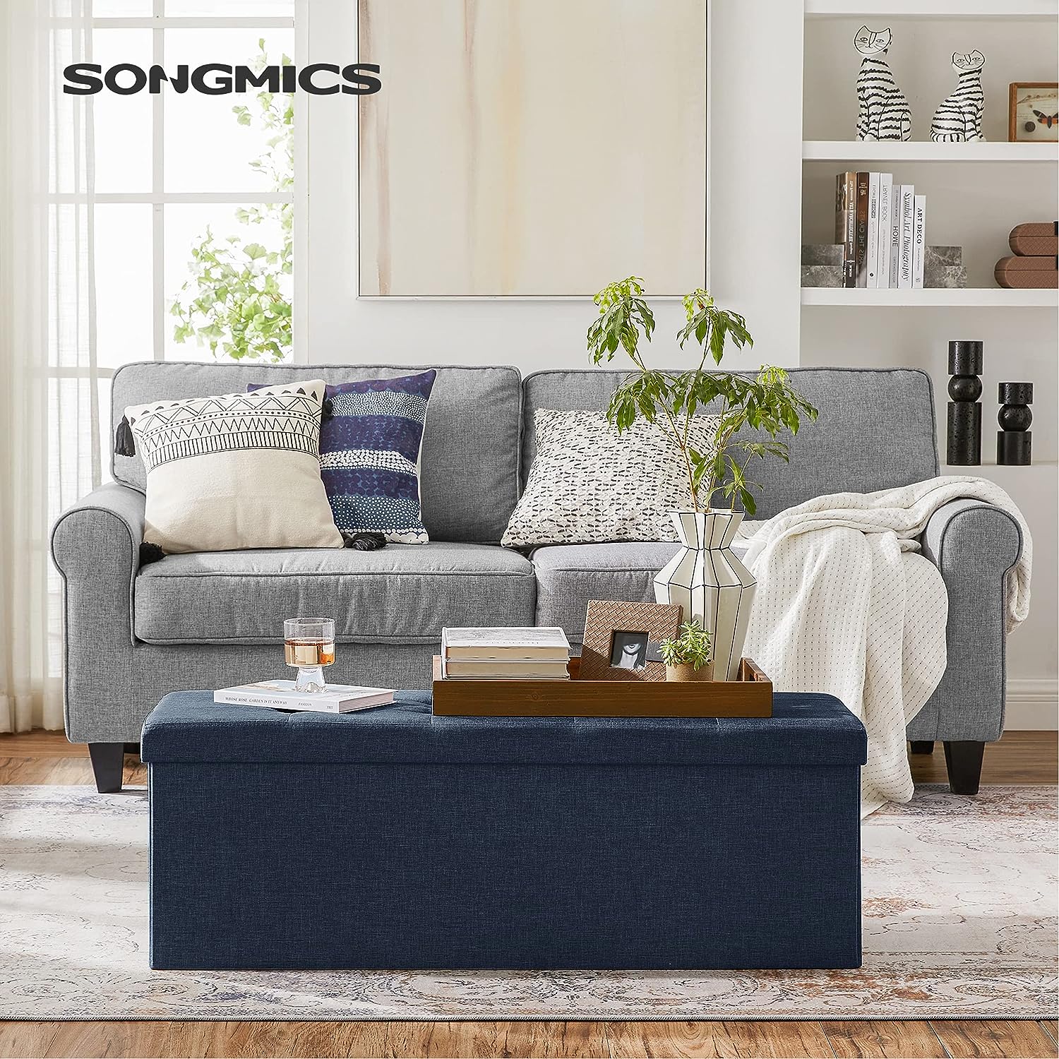 Otomanska klupa za odlaganje, 110 x 38 x 38 cm, tamnoplava | SONGMICS-vitahome.hr
