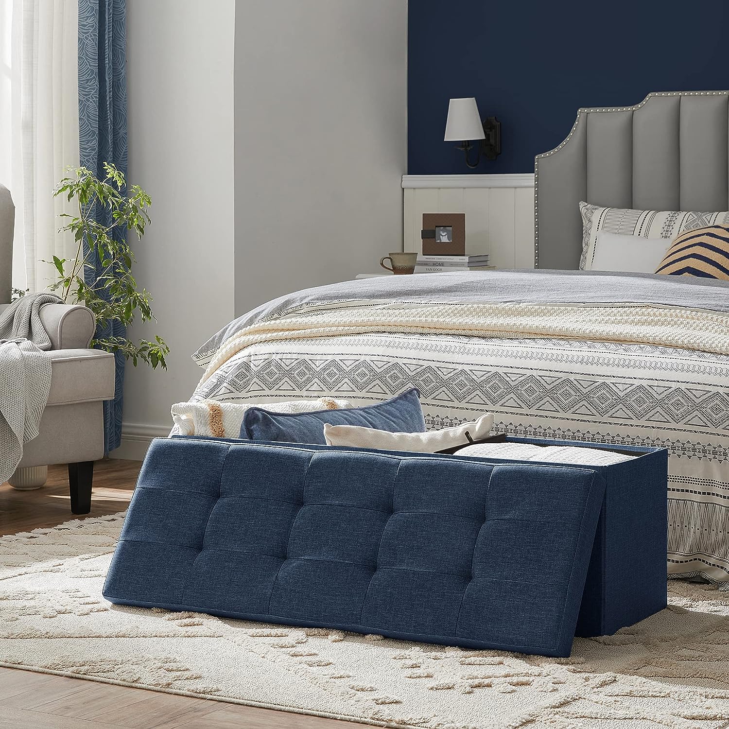 Otomanska klupa za odlaganje, 110 x 38 x 38 cm, tamnoplava | SONGMICS-vitahome.hr