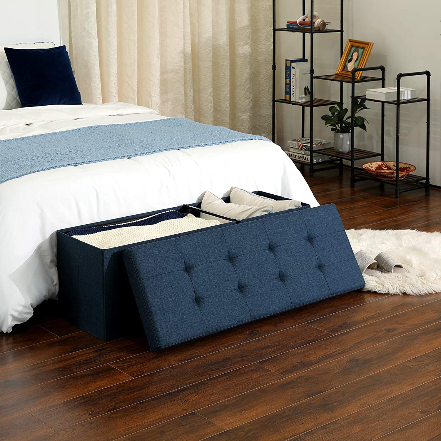 Otomanska klupa za odlaganje, 110 x 38 x 38 cm, tamnoplava | SONGMICS-vitahome.hr