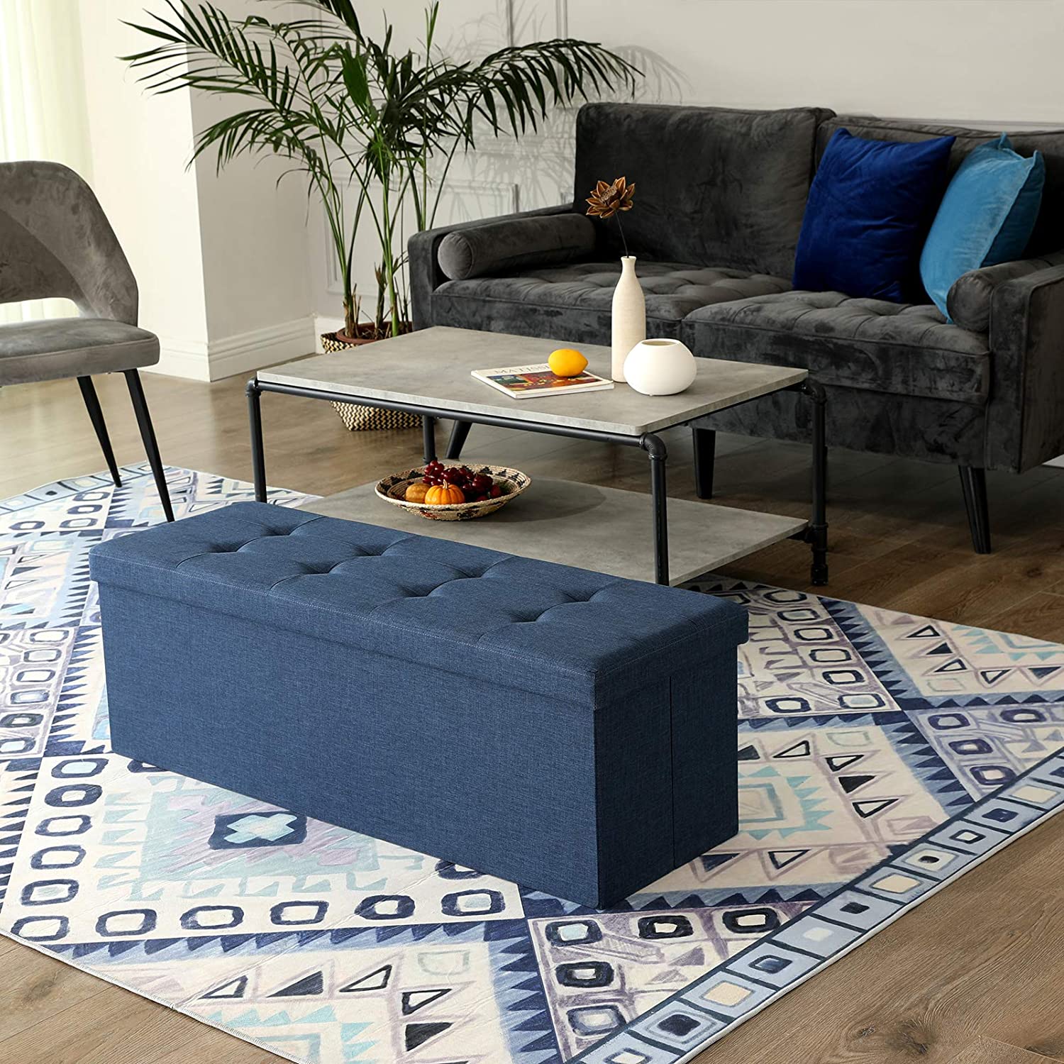 Otomanska klupa za odlaganje, 110 x 38 x 38 cm, tamnoplava | SONGMICS-vitahome.hr