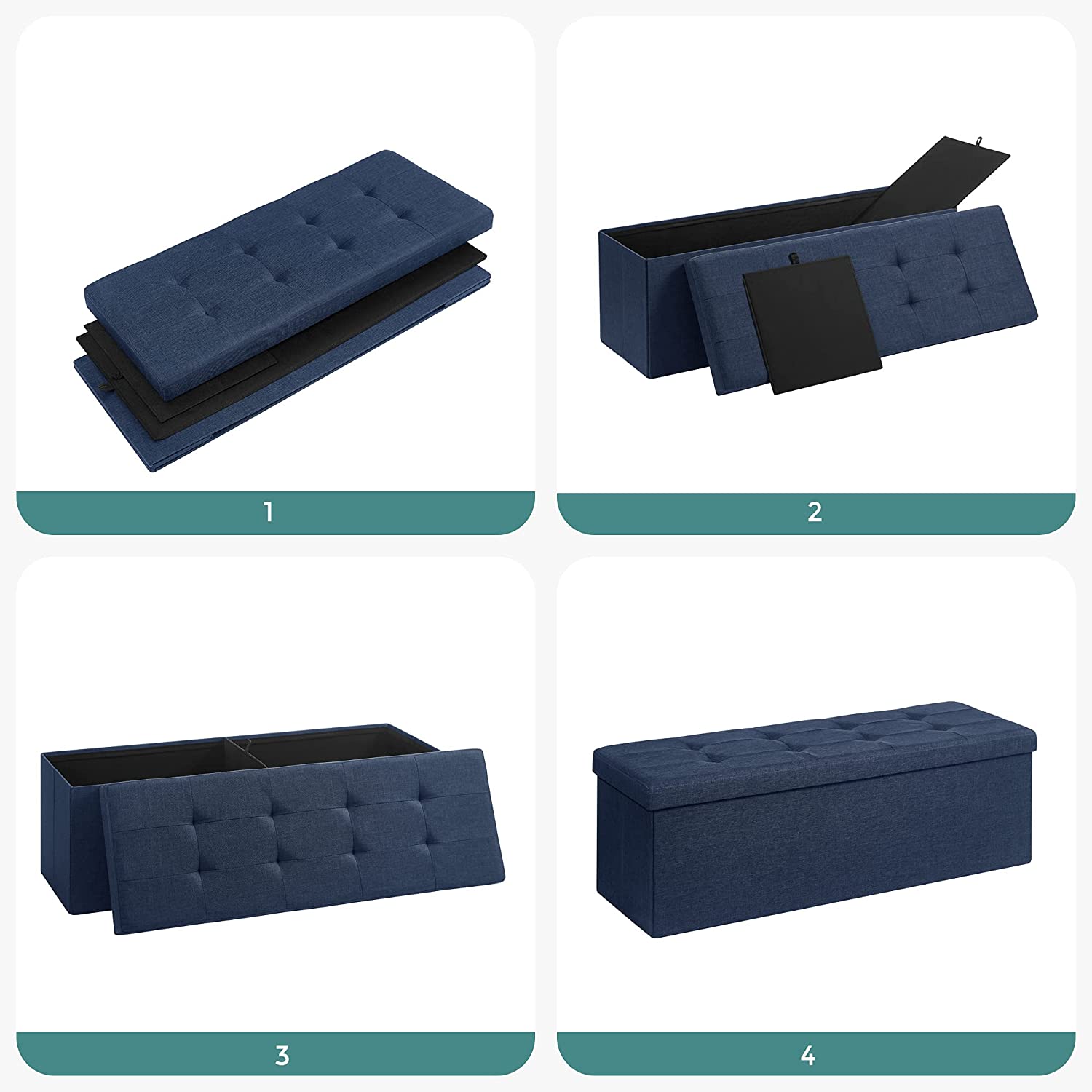 Otomanska klupa za odlaganje, 110 x 38 x 38 cm, tamnoplava | SONGMICS-vitahome.hr