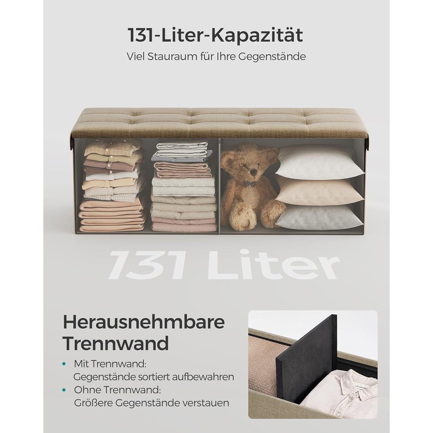 Otomanska klupa za pohranu, kapaciteta 130l, 38 x 110 x 38 cm, smeđe boje| SONGMICS | SONGMICS-vitahome.hr