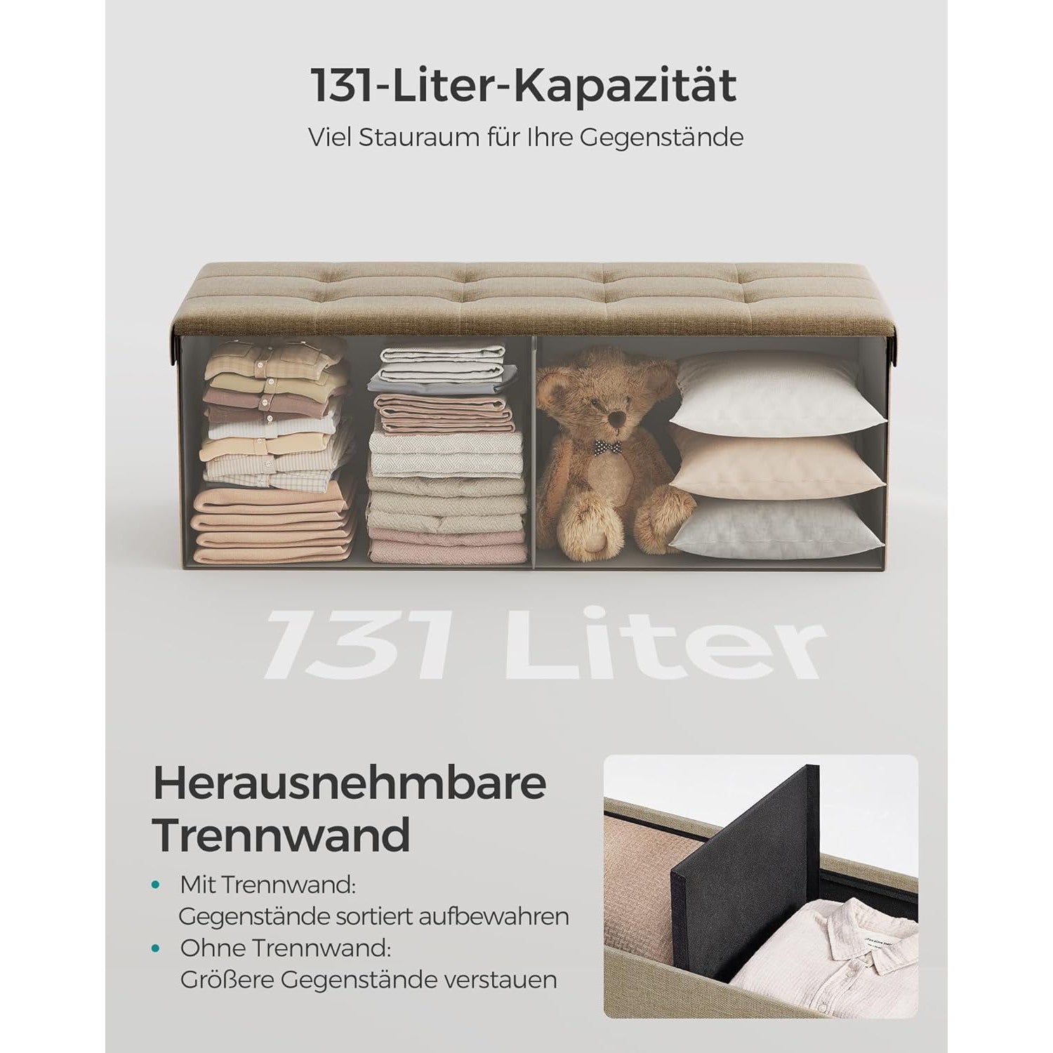 Otomanska klupa za pohranu, kapaciteta 130l, 38 x 110 x 38 cm, smeđe boje| SONGMICS | SONGMICS-vitahome.hr