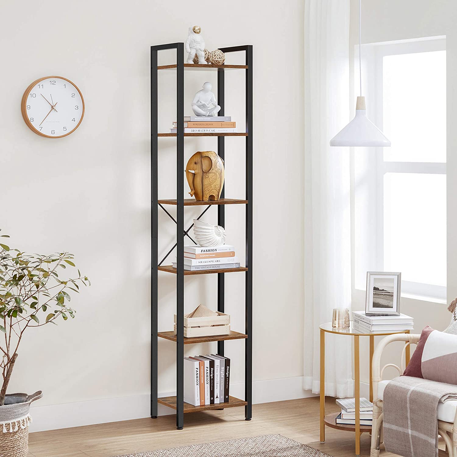 Otvorena polica za knjige, 40 x 187,5 x 30 cm, rustikalno smeđa i crna | Vasagle-vitahome.hr