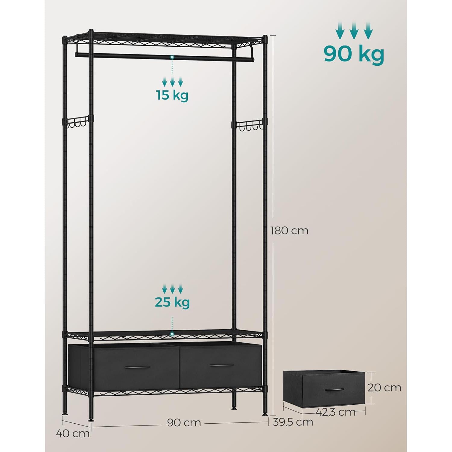 Otvoreni ormar sa rešetkastim policama, 40 x 90 x 180 cm, crni | SONGMICS-vitahome.hr