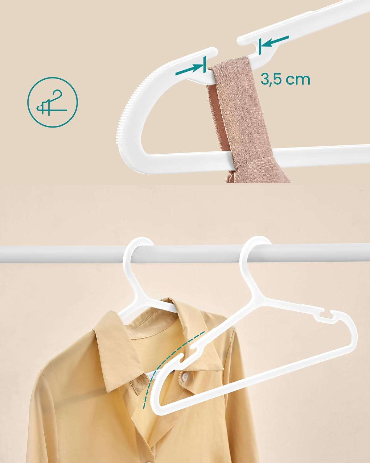Paket od 50 plastičnih vješalica duljine 41,5 cm, bijele boje | SONGMICS-vitahome.hr