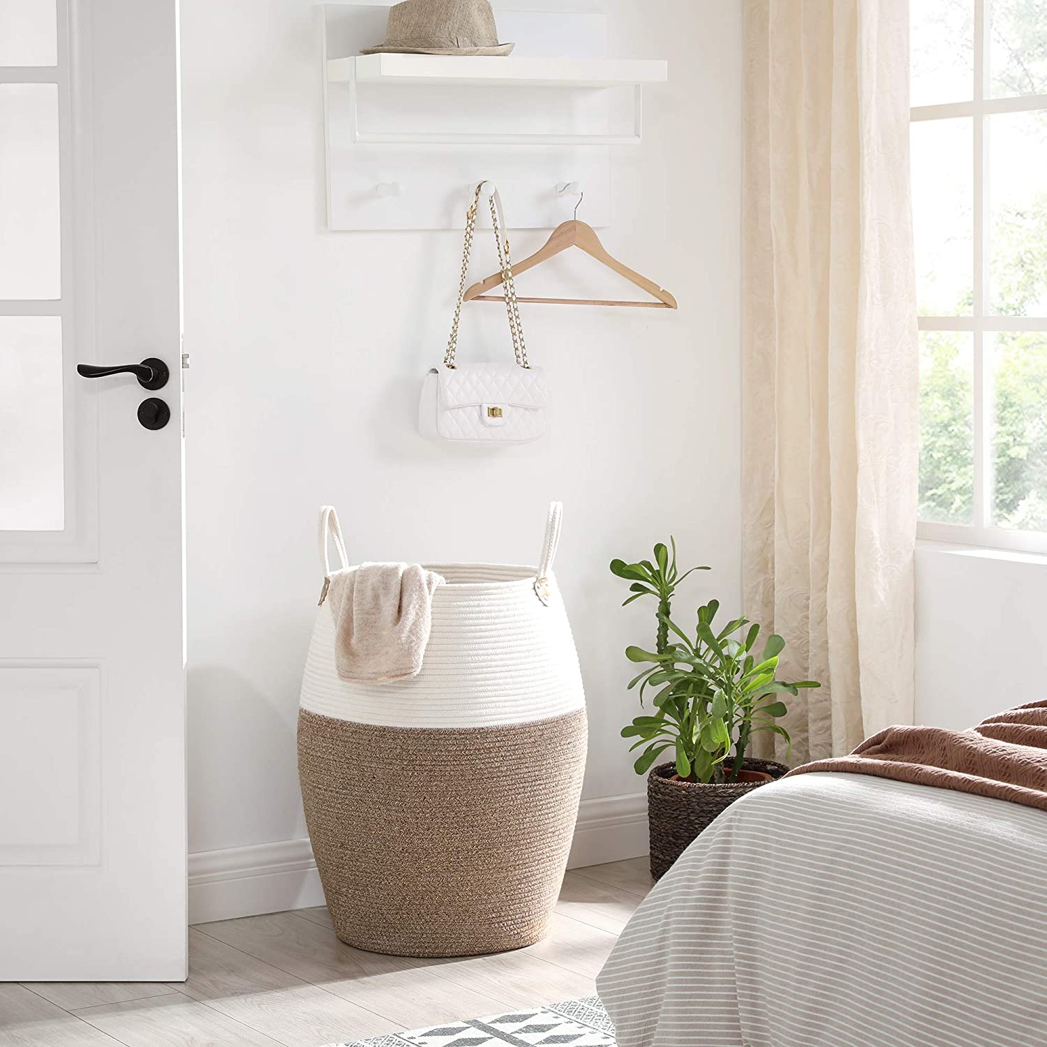 Pamučna košara za rublje, košara za pohranu od 125 L, bež | SONGMICS-vitahome.hr