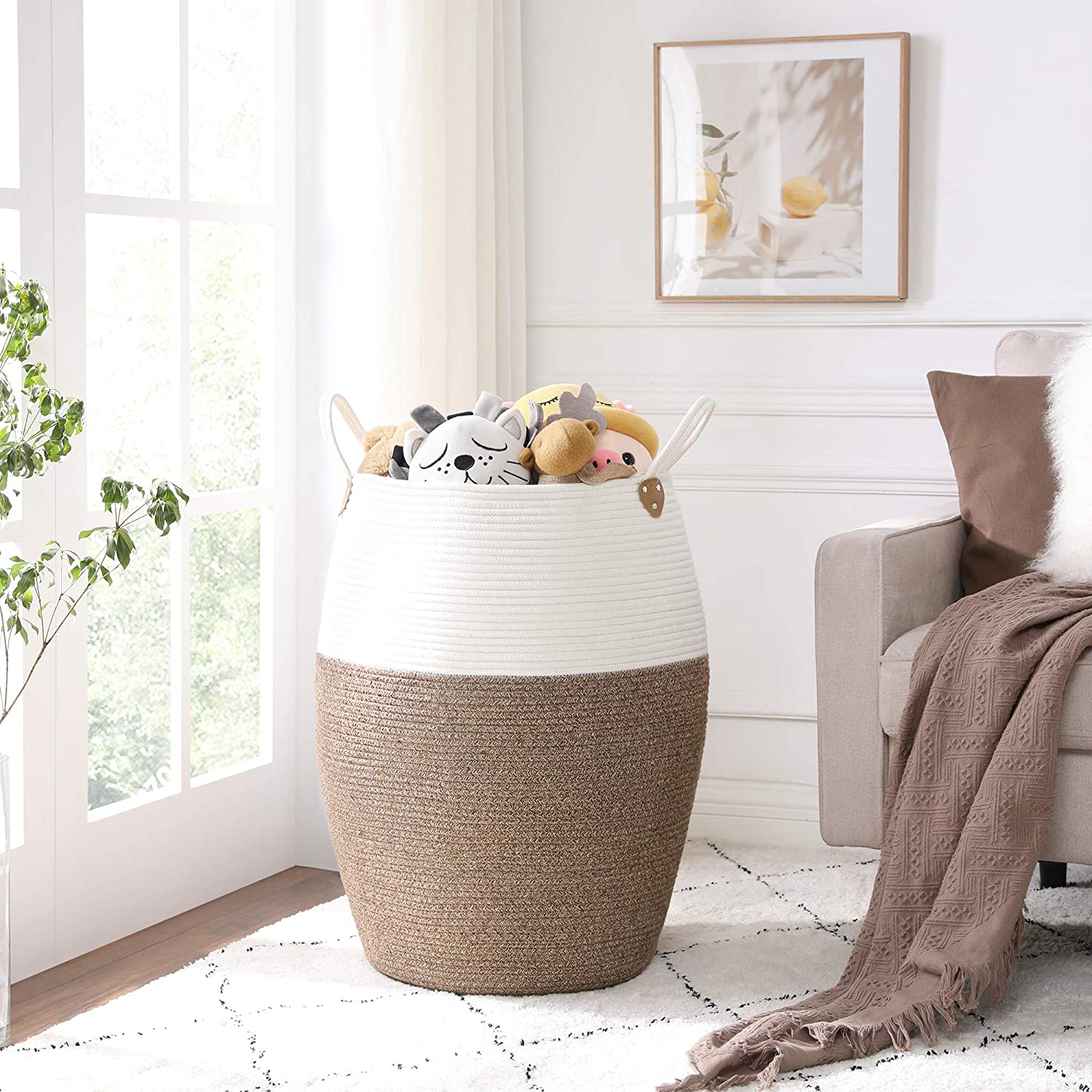Pamučna košara za rublje, košara za pohranu od 125 L, bež | SONGMICS-vitahome.hr