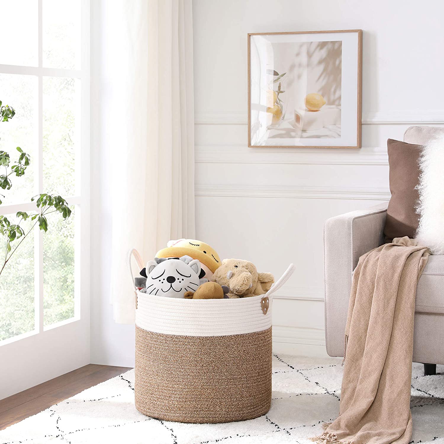 Pamučna košara za rublje, košara za pohranu od 50 L, smeđe-bež | SONGMICS-vitahome.hr
