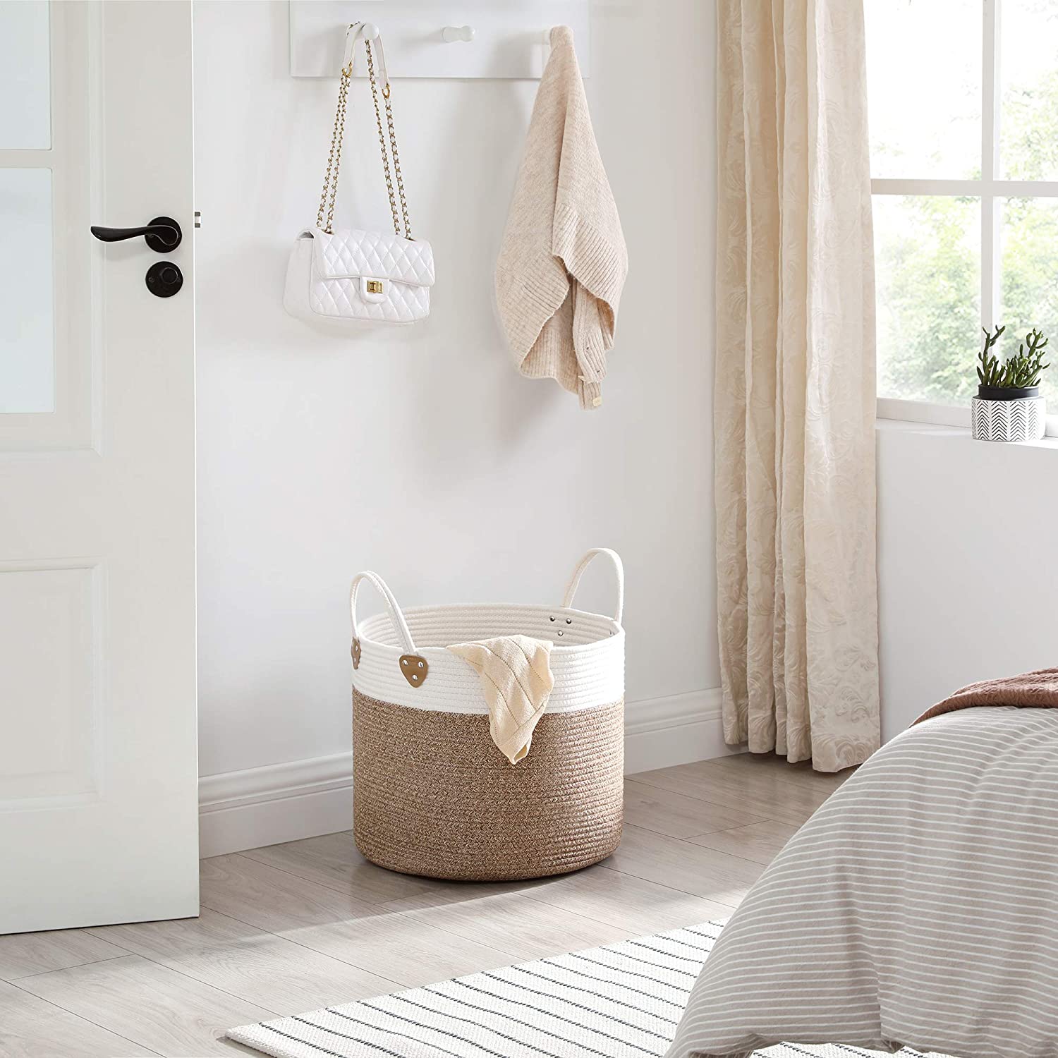 Pamučna košara za rublje, košara za pohranu od 50 L, smeđe-bež | SONGMICS-vitahome.hr