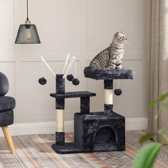 Penjalica za mačke 72 cm 3 pompona, dimno siva | FEANDREA-vitahome.hr