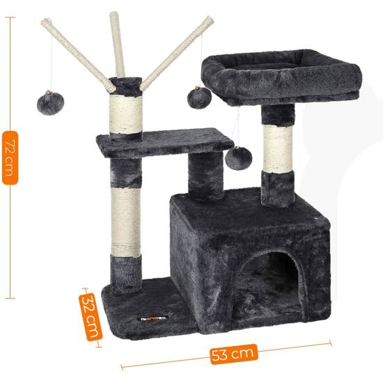 Penjalica za mačke 72 cm 3 pompona, dimno siva | FEANDREA-vitahome.hr
