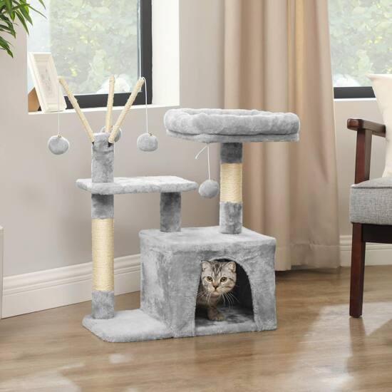 Penjalica za mačke 72 cm 3 pompona, svijetlo siva | FEANDREA-vitahome.hr