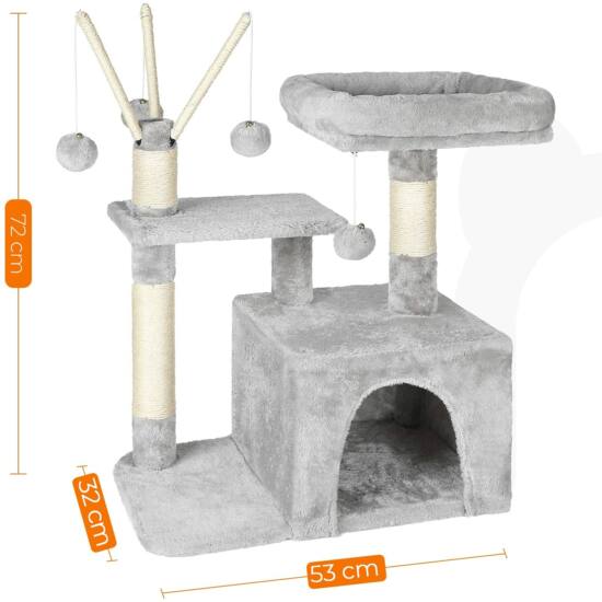 Penjalica za mačke 72 cm 3 pompona, svijetlo siva | FEANDREA-vitahome.hr