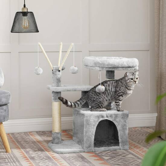 Penjalica za mačke 72 cm 3 pompona, svijetlo siva | FEANDREA-vitahome.hr