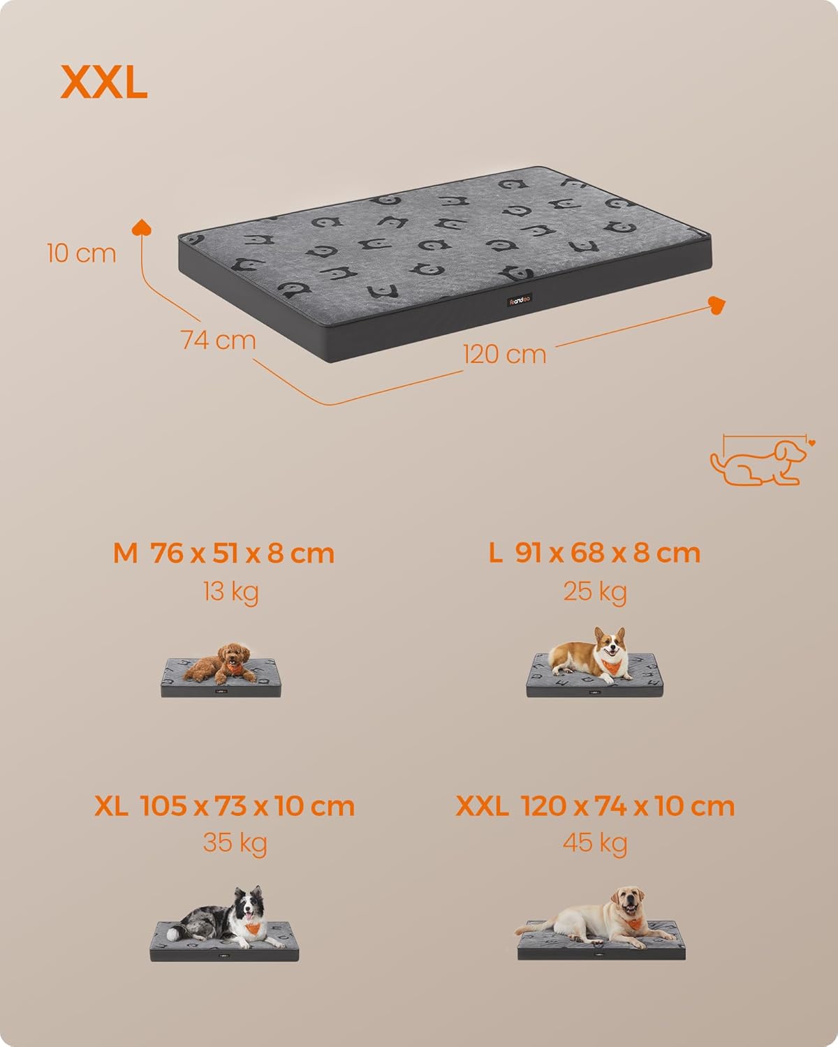 Perivi krevet za velike pse, prostirka za pse 120 x 74 x 10 cm, siva | FEANDREA | FEANDREA-vitahome.hr