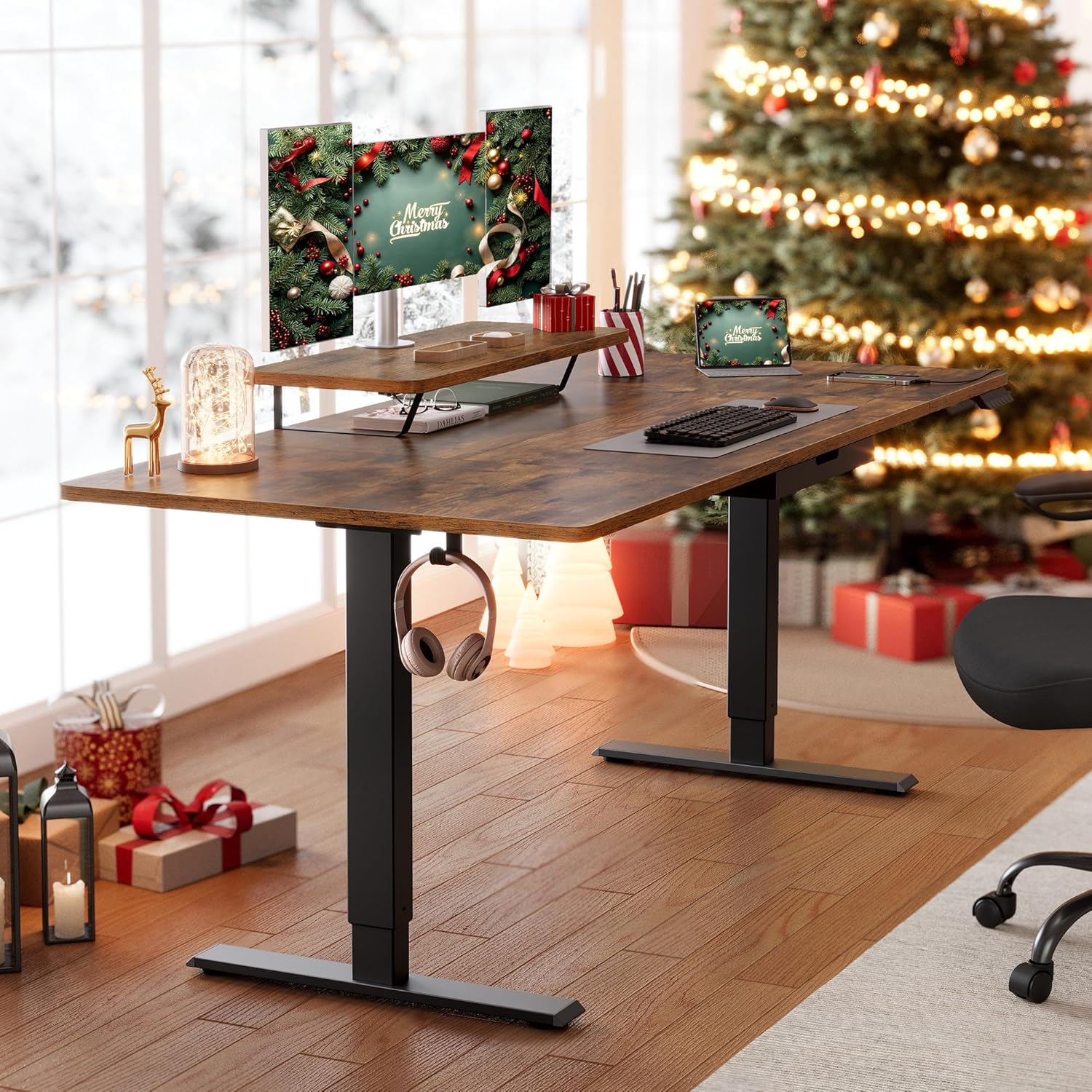 Pisaći stol s podesivom visinom, 160 x 80 cm, vintage smeđa