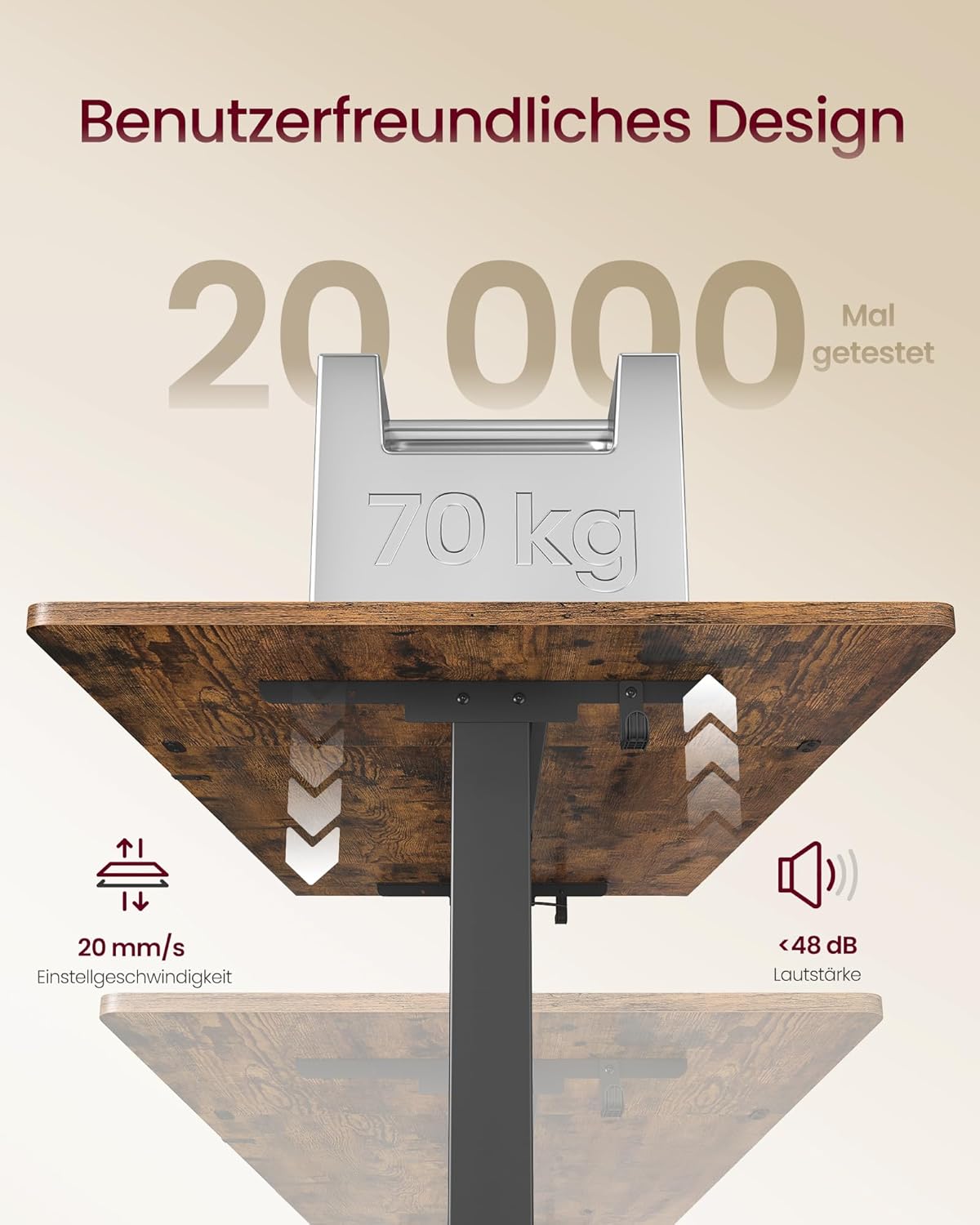 Pisaći stol s podesivom visinom, 160 x 80 cm, vintage smeđa